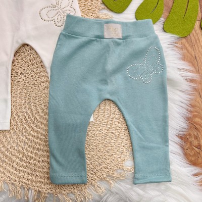 Kit 3 Calças - Borboletas de Strass - Rosa,Off White e Verde